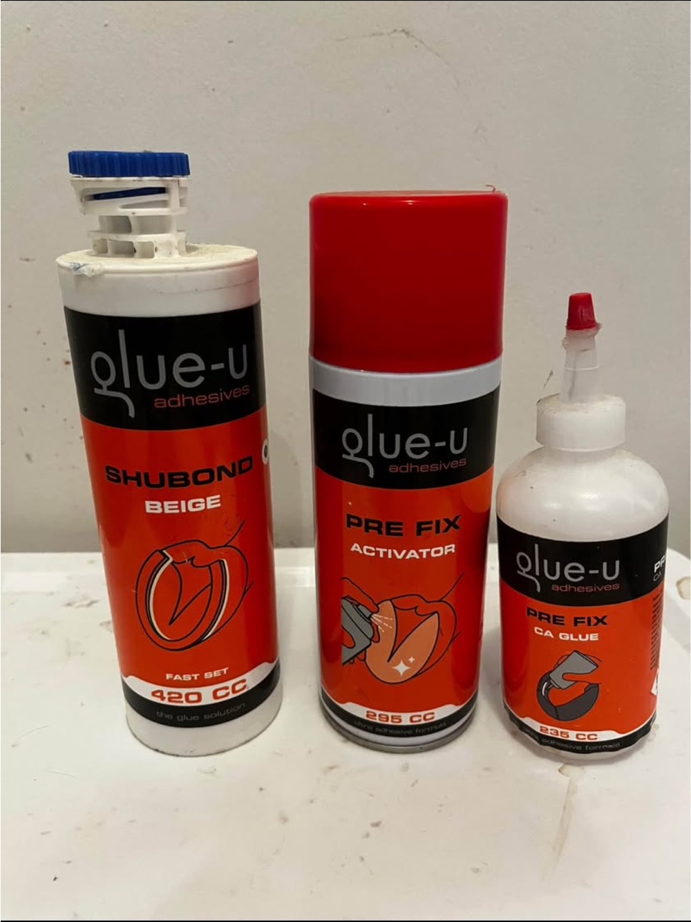 Glue-U Adhesives Pre Fix Activator & Shubond Beige Adhesive for Glue on Shoes